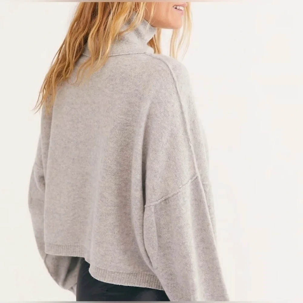 Free People So Low So High Oversized Cropped Cashmere Turtleneck Sweater Size S